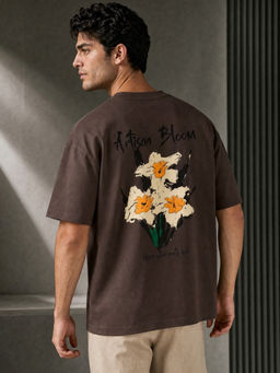 Nobero - Brown Graphic Oversized Fit T-Shirt