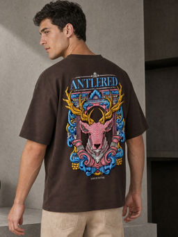 Nobero - Brown Graphic Oversized Fit T-Shirt