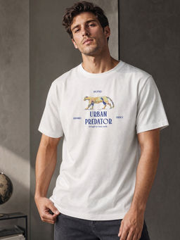 Nobero - White Graphic Regular Fit T-Shirt