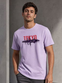 Nobero - Purple Graphic Regular Fit T-Shirt