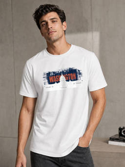 Nobero - White Graphic Regular Fit T-Shirt