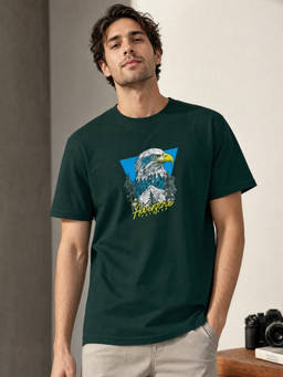 Nobero - Green Graphic Regular Fit T-Shirt