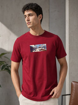 Nobero - Red Graphic Regular Fit T-Shirt
