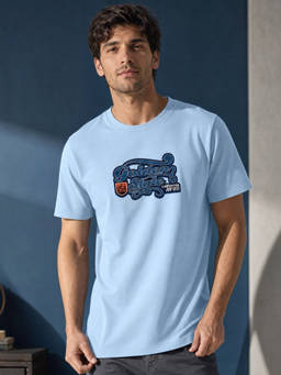 Nobero - Blue Typography Regular Fit T-Shirt