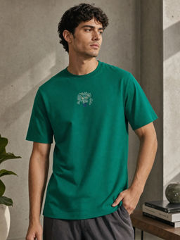 Nobero - Green Floral Regular Fit T-Shirt