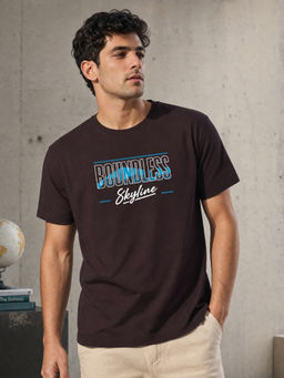 Nobero - Brown Typography Regular Fit T-Shirt