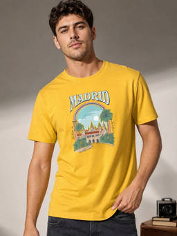 Nobero - Yellow Graphic Regular Fit T-Shirt