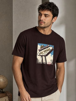 Nobero - Brown Graphic Regular Fit T-Shirt