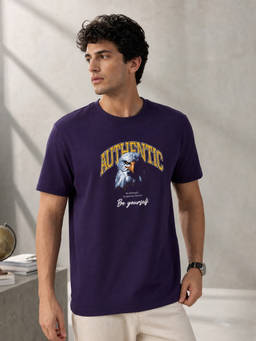 Nobero - Purple Graphic Regular Fit T-Shirt