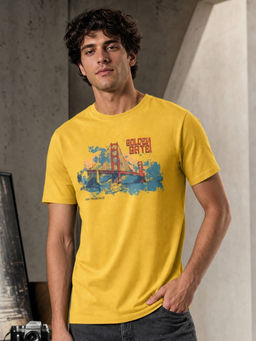 Nobero - Yellow Graphic Regular Fit T-Shirt