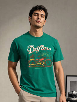 Nobero - Green Graphic Regular Fit T-Shirt