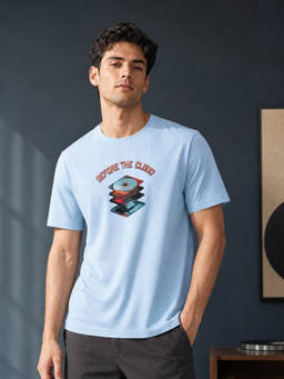 Nobero - Blue Graphic Regular Fit T-Shirt