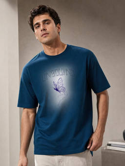Nobero - Blue Graphic Regular Fit T-Shirt