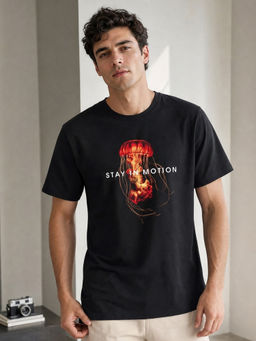 Nobero - Black Graphic Regular Fit T-Shirt