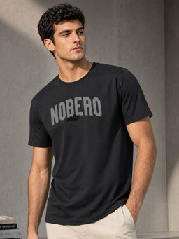 Nobero - Black Typography Regular Fit T-Shirt