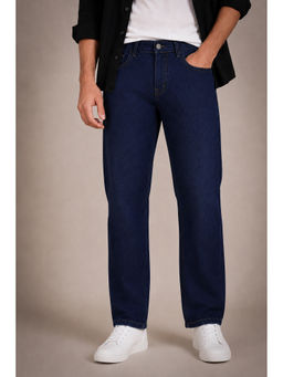 Perch - Navy Blue Solid Straight Fit Jeans