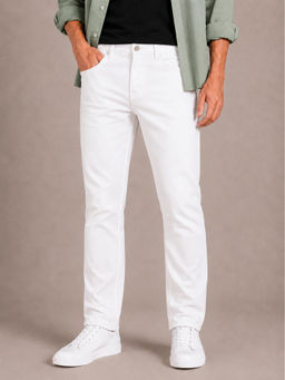 Perch - White Solid Slim Fit Jeans