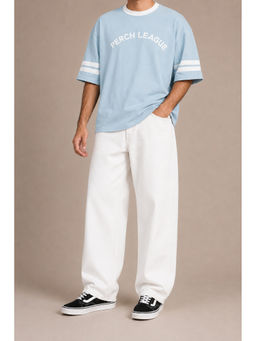 Perch - White Solid Loose Fit Jeans