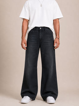 Perch - Black Solid Flared Fit Jeans