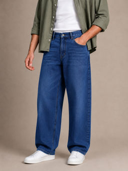 Perch - Blue Solid Loose Fit Jeans