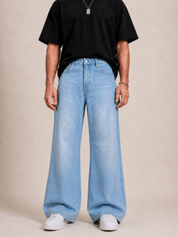 Perch - Blue Solid Flared Fit Jeans