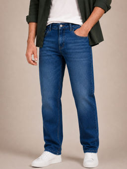 Perch - Blue Solid Straight Fit Jeans