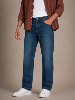 Perch - Blue Solid Straight Fit Jeans
