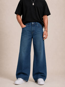 Perch - Blue Solid Flared Fit Jeans