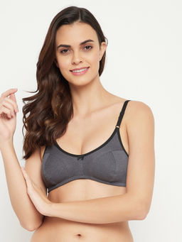 Clovia - Non-Padded Non-Wired Full Cup Bra in Dark Grey - Cotton