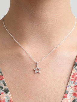 CLARA - Silver Rhodium Plated Swiss Zirconia Star Pendant Chain Necklace For Women & Girls