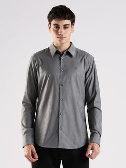 Calvin Klein - Grey Striped Slim Fit Cotton Shirt
