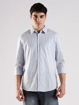 Calvin Klein - White Striped Slim Fit Cotton Shirt