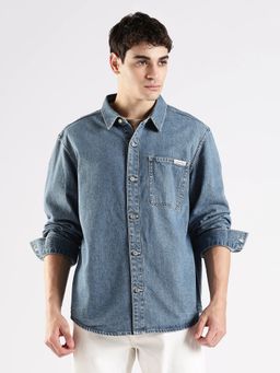 Calvin Klein - Solid Regular Fit Blue Cotton Shirt