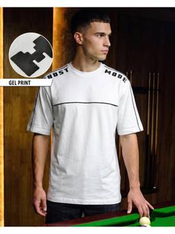 Bewakoof - Men's White Ghost Mode Typography Oversized T-shirt