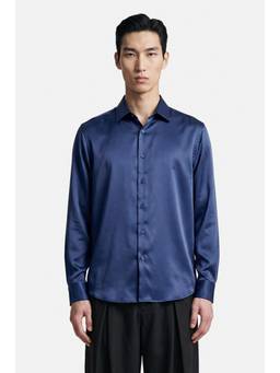 Snitch - Navy Blue Solid Full Sleeves Slim Formal Shirt for Men