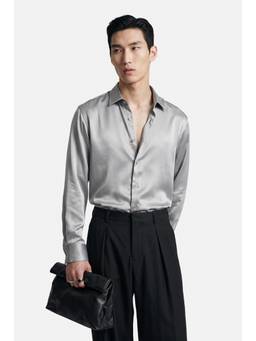 Snitch - Silver Solid Full Sleeves Slim Formal Shirt for Men