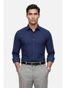 Snitch - Navy Blue Solid Full Sleeves Slim Work Shirt for Men