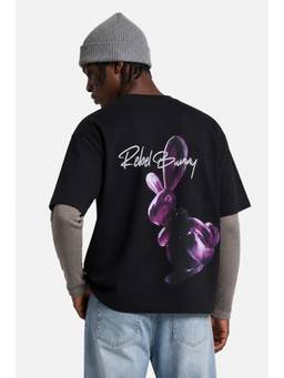 Snitch - Black Graphic Half Sleeves Oversized Casual T-shirt for Men
