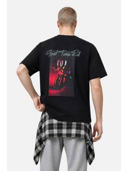 Snitch - Black Graphic Half Sleeves Oversized Casual T-shirt for Men