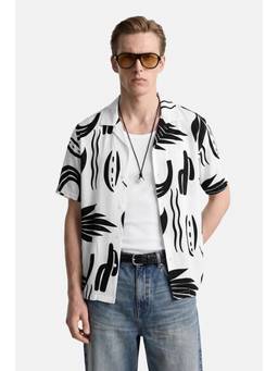 Snitch - White Abstract Half Sleeves Boxy Resort/Vacation Shirt for Men