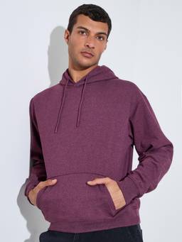 Styli - Men Purple Solid Relaxed Fit Long-Sleeves Pullover Hoodie