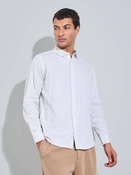 Styli - Men White Striped Regular Fit Full-Sleeves Shirt
