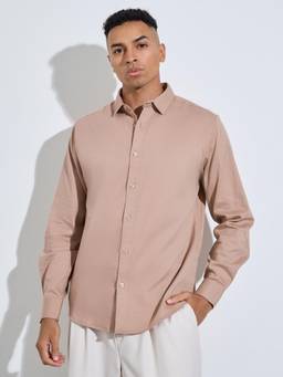 Styli - Men Beige Solid Regular Fit Full-Sleeves Lycra Shirt