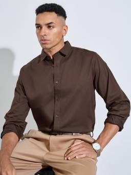 Styli - Men Brown Solid Regular Fit Full-Sleeves Lycra Shirt