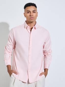 Styli - Men Light Pink Solid Regular Fit Full-Sleeves Lycra Shirt