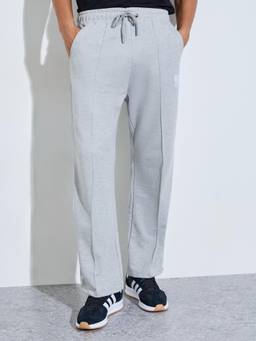 Styli - Men Grey Striped Drawstring Waist Relaxed Fit Full Length Trackpant