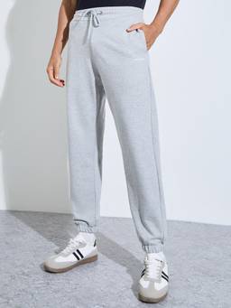 Styli - Men Grey Melange Drawstring-Waist Relaxed Regular Joggers with Cuffs