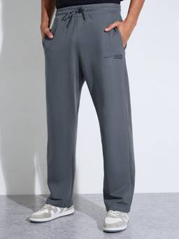 Styli - Men Grey Solid Drawstring Waist Oversized Regular Length Trackpant