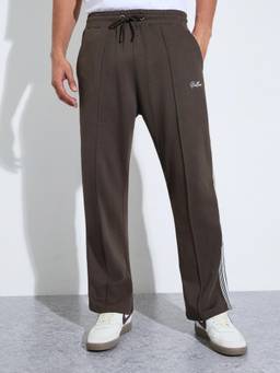 Styli - Men Brown Striped Drawstring Waist Oversized Regular Length Trackpant