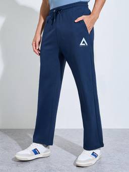 Styli - Men Navy Blue Solid Drawstring Waist Relaxed Regular Trackpant
